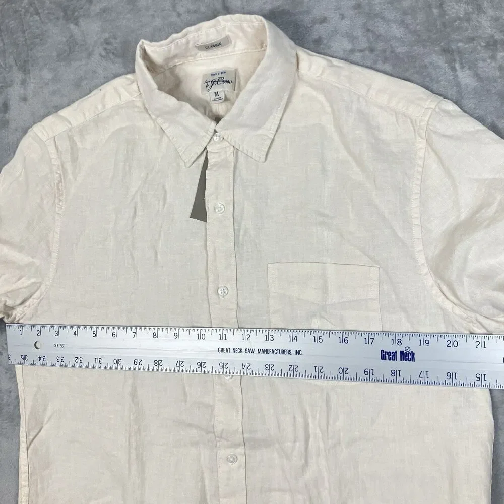 J Crew Washed Linen Shirt Mens M Natural Beige Short Sleeve Button Front CH600 - Picture 10 of 13